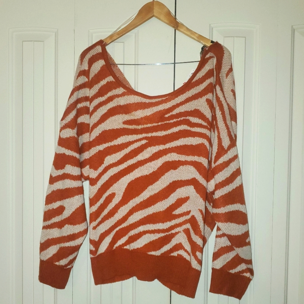 Women's Orange Zebra-Print Sweater